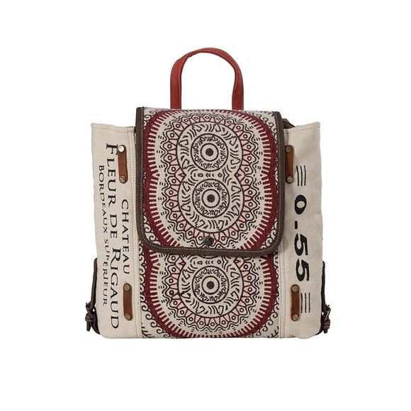 Myra Bag Handmade Fleur Backpack Upcycled Canvas & Cowhide Leather - Picture 9 of 10